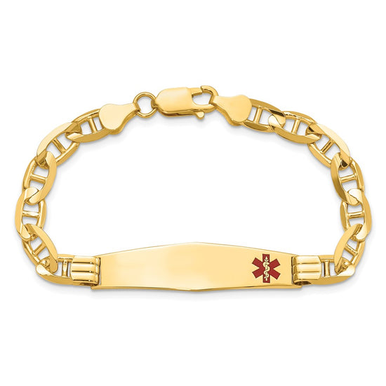 10k Medical Soft Diamond Shape Red Enamel Anchor Link ID Bracelet
