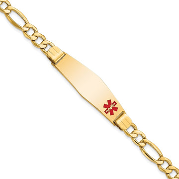 10k Semi-Solid Medical Soft Diamond Shape Red Enamel Figaro ID Bracelet