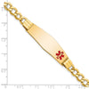 10k Semi-solid Medical Soft Diamond Shape Red Enamel Curb Link ID Bracelet