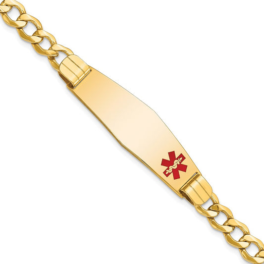 10k Medical Semi-Solid Chain/Solid Plate Soft Diamond Shape 40x12mm Off-Center Red Enamel Curb Link 8 inch ID Bracelet