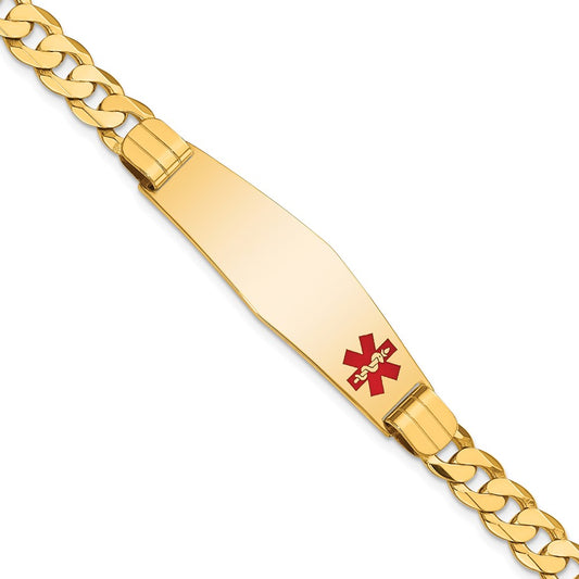 10k Medical Solid Chain/Solid Plate Soft Diamond Shape 40x12mm Off-Center Red Enamel Curb Link 7 inch ID Bracelet