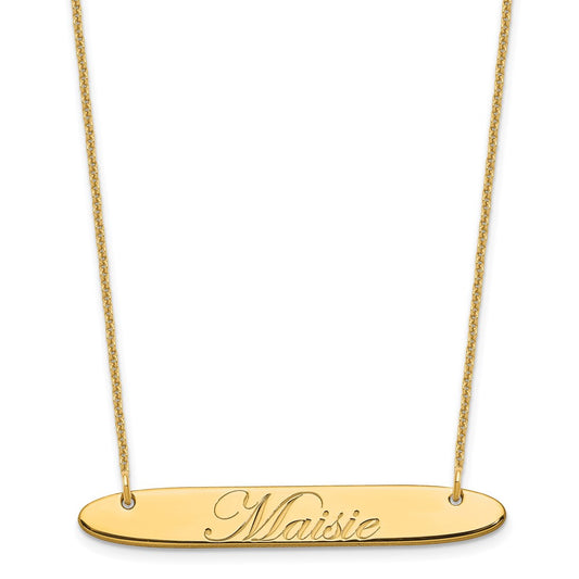 10k Yellow Gold Medium Oblong EDWARDIAN SCRIPT Bar Necklace