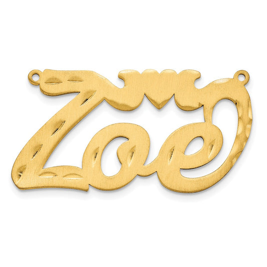 10k Yellow Gold Satin Diamond-cut Heart Name Plate