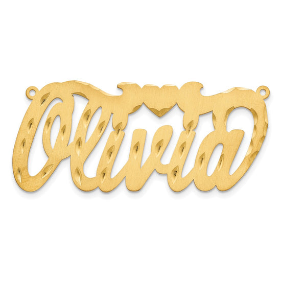 10k Yellow Gold Satin Diamond-cut Heart Name Plate