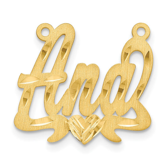 10k Yellow Gold Satin Diamond-cut Heart Name Plate