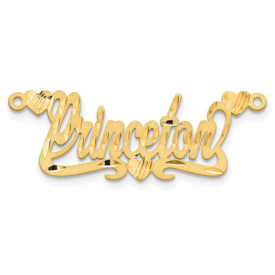 10k Yellow Gold Satin Diamond-cut Hearts Name Plate