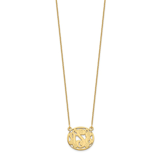10k Yellow Gold Etched Oval Monogram Necklace