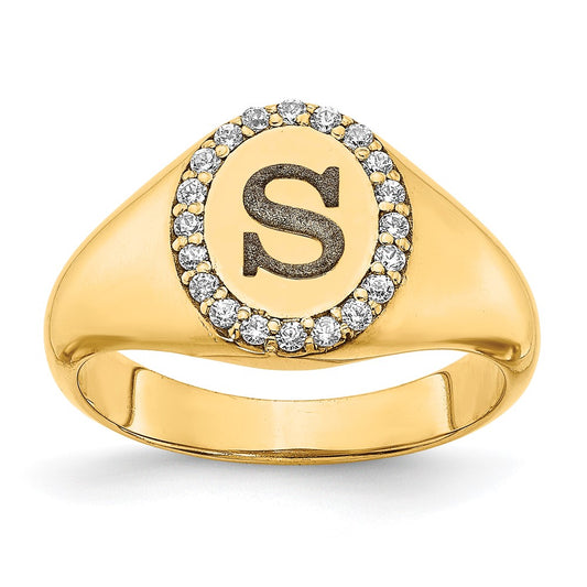 Initial Oval with Diamonds Classic Signet Rings