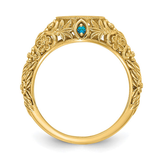 10k Yellow Gold Filigree w/Epoxy and Birthstone Monogram Ring