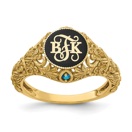 10k Yellow Gold Filigree w/Epoxy and Birthstone Monogram Ring