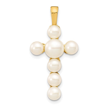 10K 4-6mm White Button Freshwater Cultured Pearl Cross Pendant
