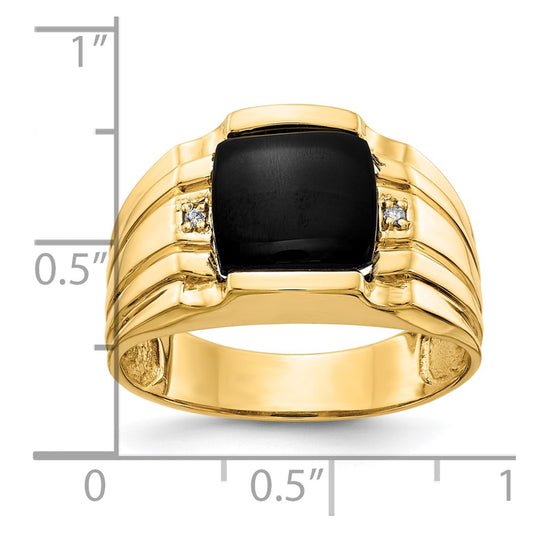 10k Mens AA Diamond and 9.5mm Onyx Ring