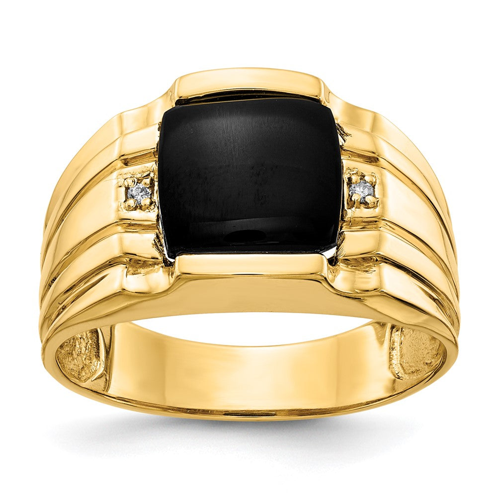 10k Mens AA Diamond and 9.5mm Onyx Ring