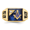 10k Mens Polished and Textured Black Enamel Imitation Blue Spinel AA Diamond Masonic Ring