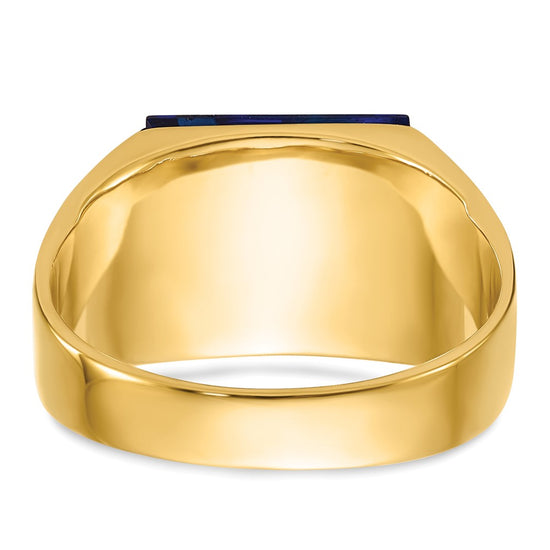 10k Mens Polished and Textured Black Enamel Imitation Blue Spinel AA Diamond Masonic Ring