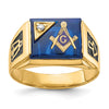 10k Mens Polished and Textured Black Enamel Imitation Blue Spinel AA Diamond Masonic Ring