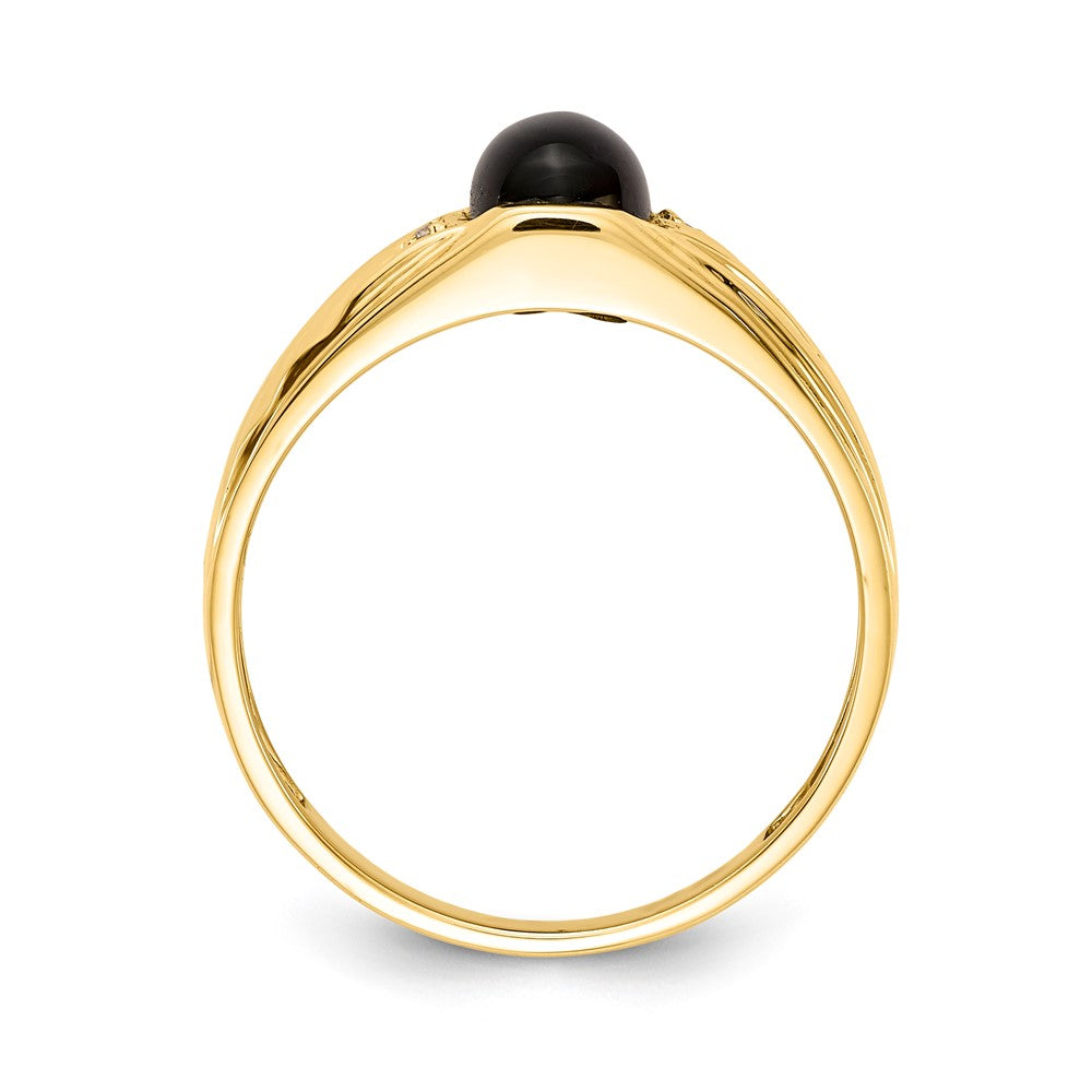 10k Mens AA Diamond and 8x6 Oval Onyx Cabochon Ring