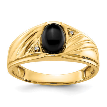 10k Mens AA Diamond and 8x6 Oval Onyx Cabochon Ring