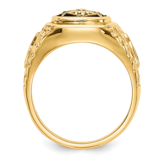 10k Polished, Antiqued and Nugget Texture AA Quality Diamond Masonic Ring