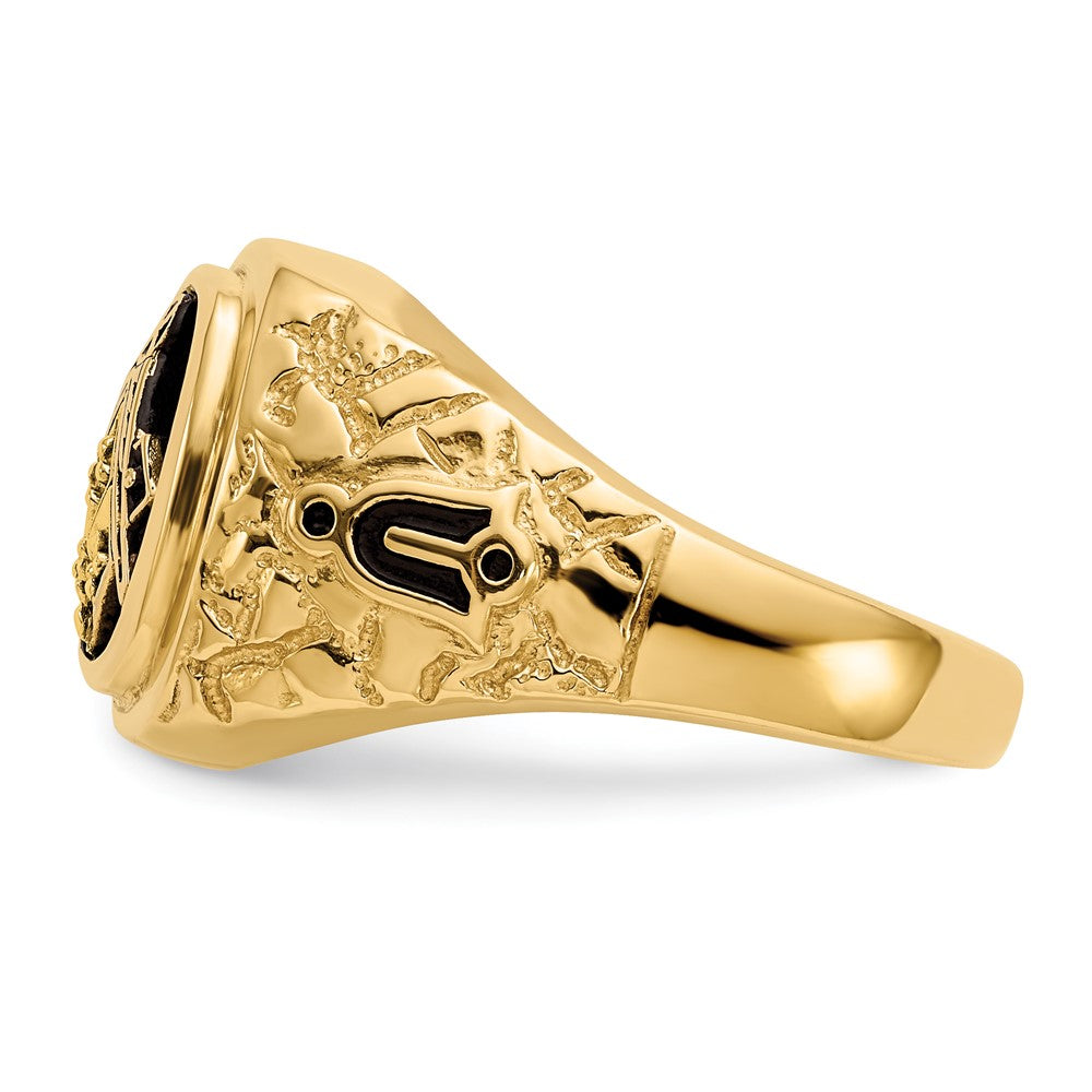 10k Polished, Antiqued and Nugget Texture AA Quality Diamond Masonic Ring