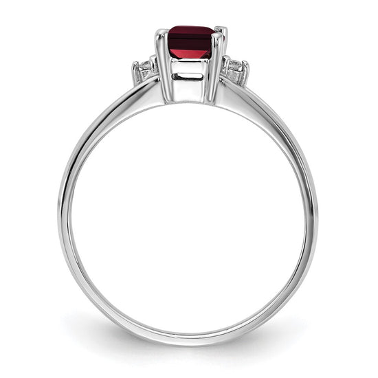 10K White Gold 6x4mm Emerald-cut Garnet and AA Diamond Ring