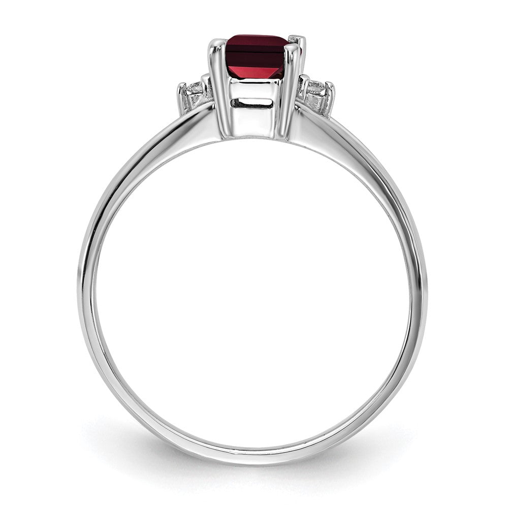 10K White Gold 6x4mm Emerald-cut Garnet and AA Diamond Ring
