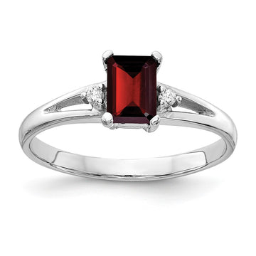10K White Gold 6x4mm Emerald-cut Garnet and AA Diamond Ring