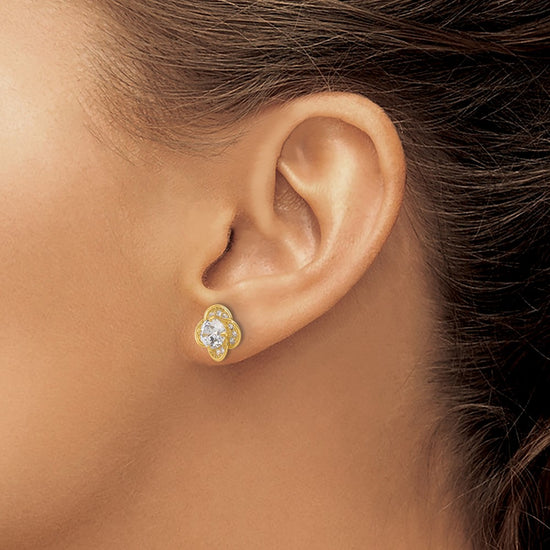 10K Tiara Collection Polished CZ Post Earrings