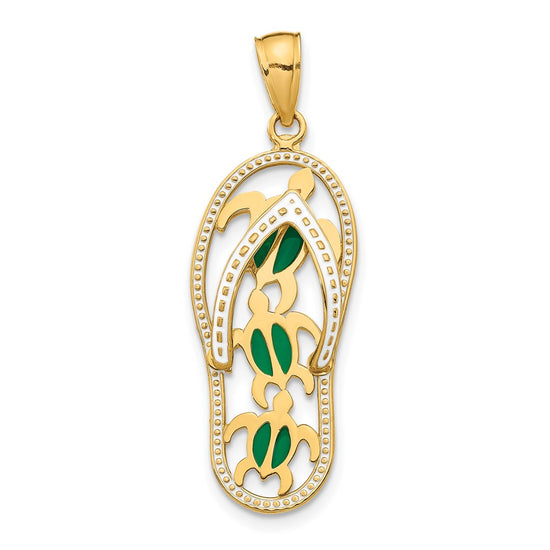 10K Enamel Cut-out Flip Flop w/ Sea Turtles Pendant