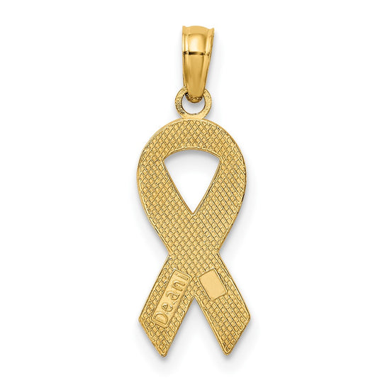 Gold Pink Enameled Awareness Ribbon Pendant