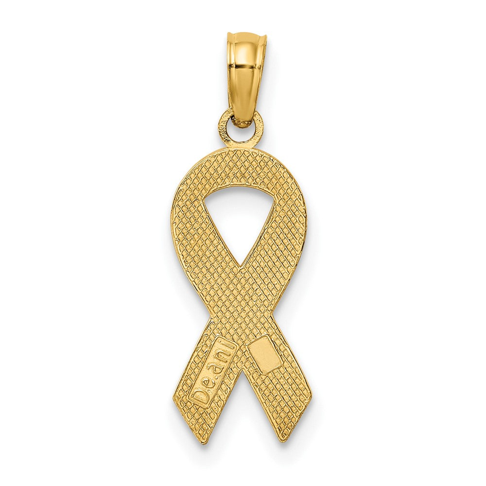 Gold Pink Enameled Awareness Ribbon Pendant