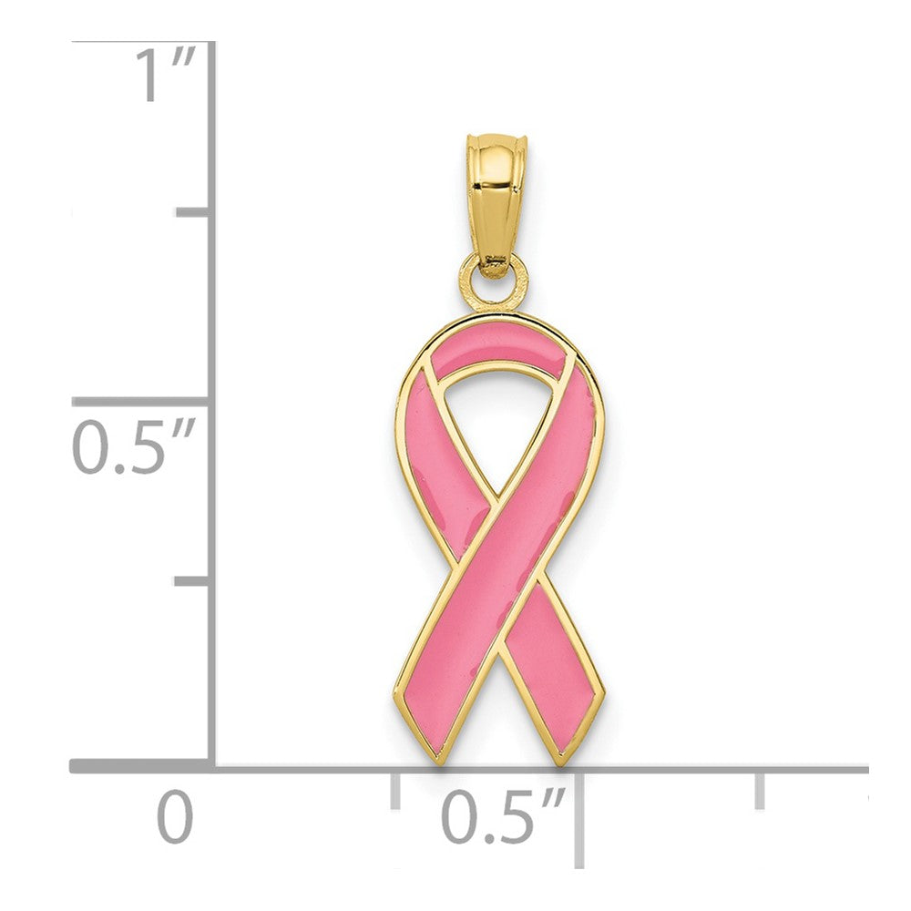 Gold Pink Enameled Awareness Ribbon Pendant