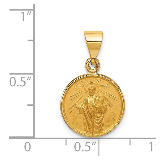 18K Polished and Satin Solid Saint Jude Thaddeus Medal Round Pendant