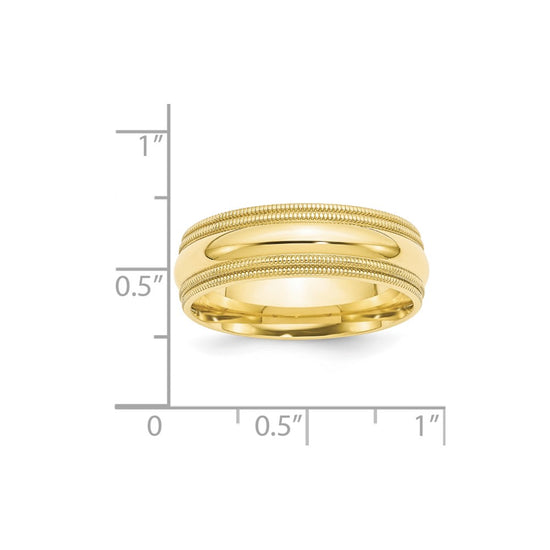 10k Yellow Gold 7mm Double Milgrain Comfort Fit Wedding Band Size 11