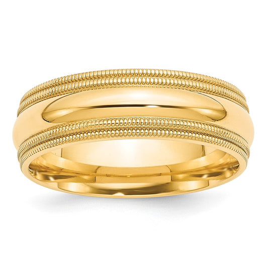 10k Yellow Gold 7mm Double Milgrain Comfort Fit Wedding Band Size 6