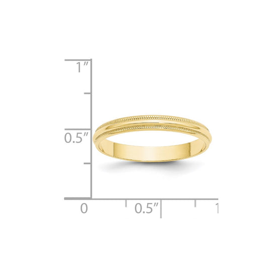 Lightweight Milgrain Half Round Band — 3 mm