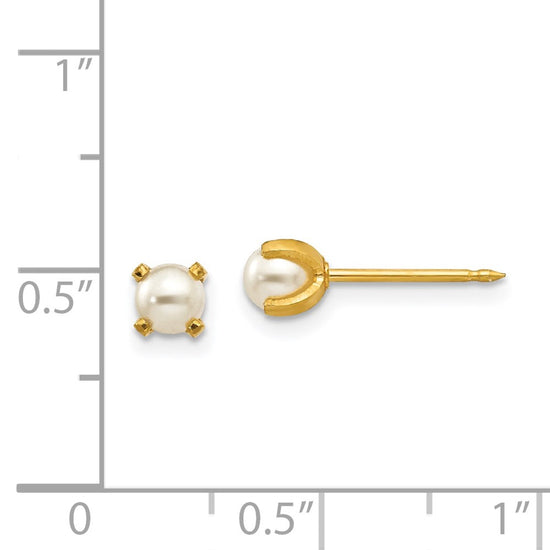 Inverness 18k 4mm Prong Simulated Pearl Post Piercing Earrings