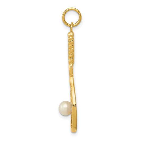 14K Tennis Racquet with Freshwater Cultured Pearl Ball Charm