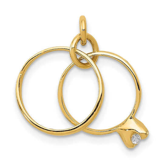 Gold Wedding Rings with CZ Charm