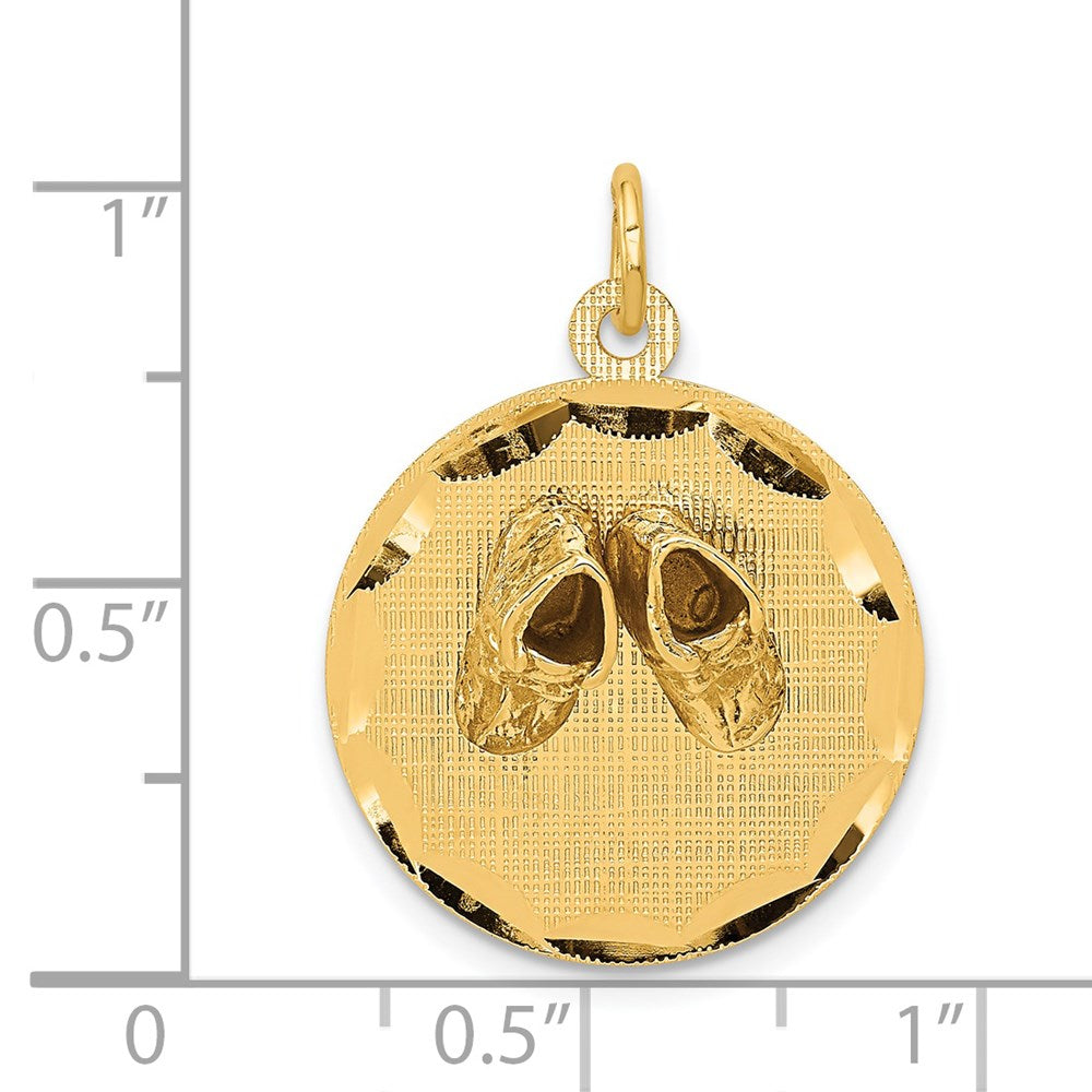 14k Small Solid Engravable Baby Shoes on 19mm Disc Charm