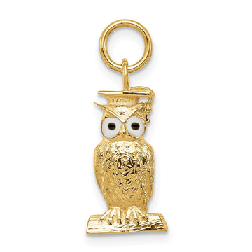 14K Enameled Graduation Owl Charm
