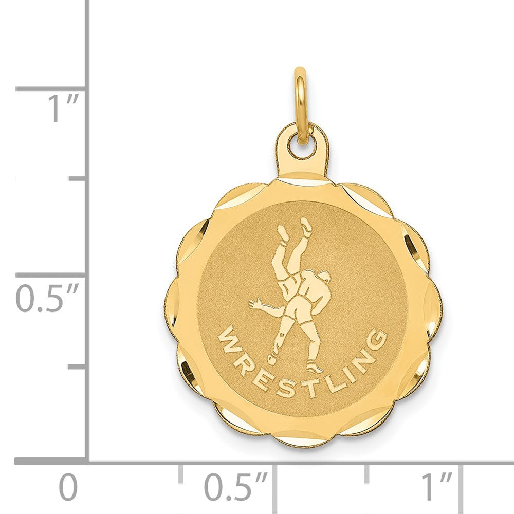 14k WRESTLING Scalloped Edge 18mm Engravable Disc Charm