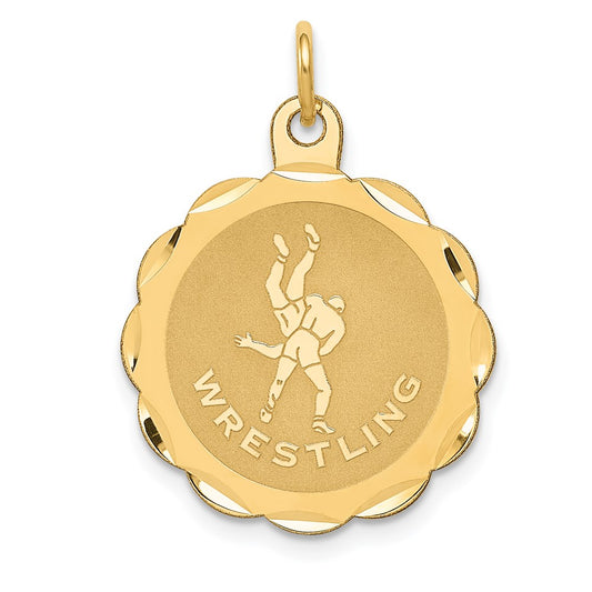 14k WRESTLING Scalloped Edge 18mm Engravable Disc Charm