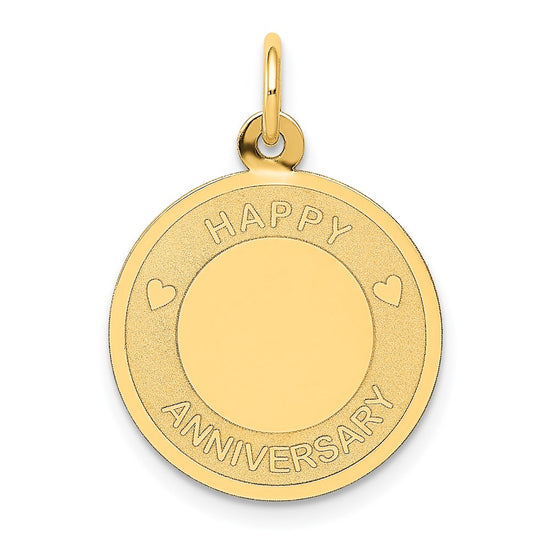 14K HAPPY ANNIVERSARY with Hearts 16mm Engravable Disc Charm