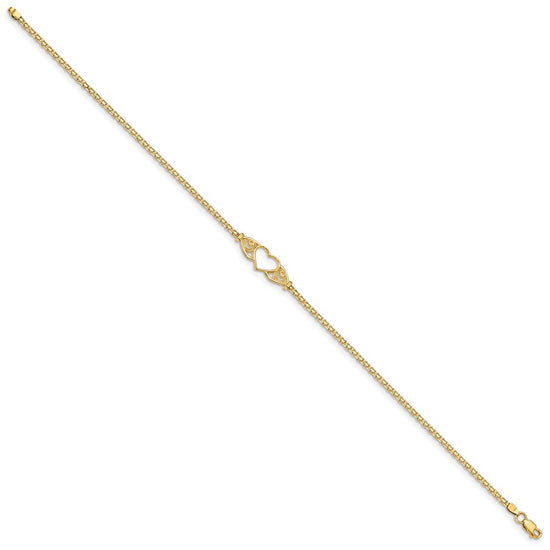 14k Polished Open Heart with Filigree and Bismark Chain 10 inch  Anklet