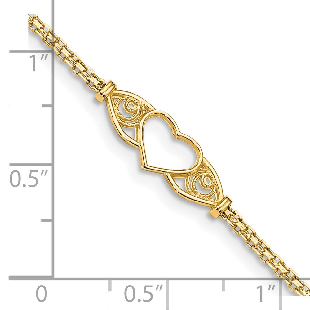 14k Polished Open Heart with Filigree and Bismark Chain 10 inch  Anklet