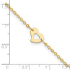 14k Polished Cut-out Heart 9 inch Plus 1 inch Extender - Total 10 inch Anklet