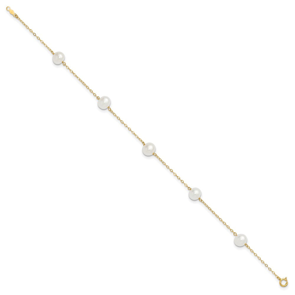 14k 7-8mm White Near Round Freshwater Cultured Pearl 5-station 10 inch Anklet