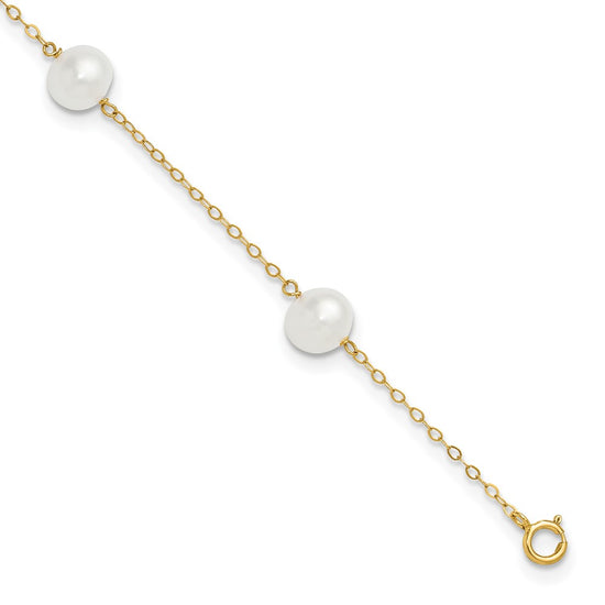 14k 7-8mm White Near Round Freshwater Cultured Pearl 5-station 10 inch Anklet