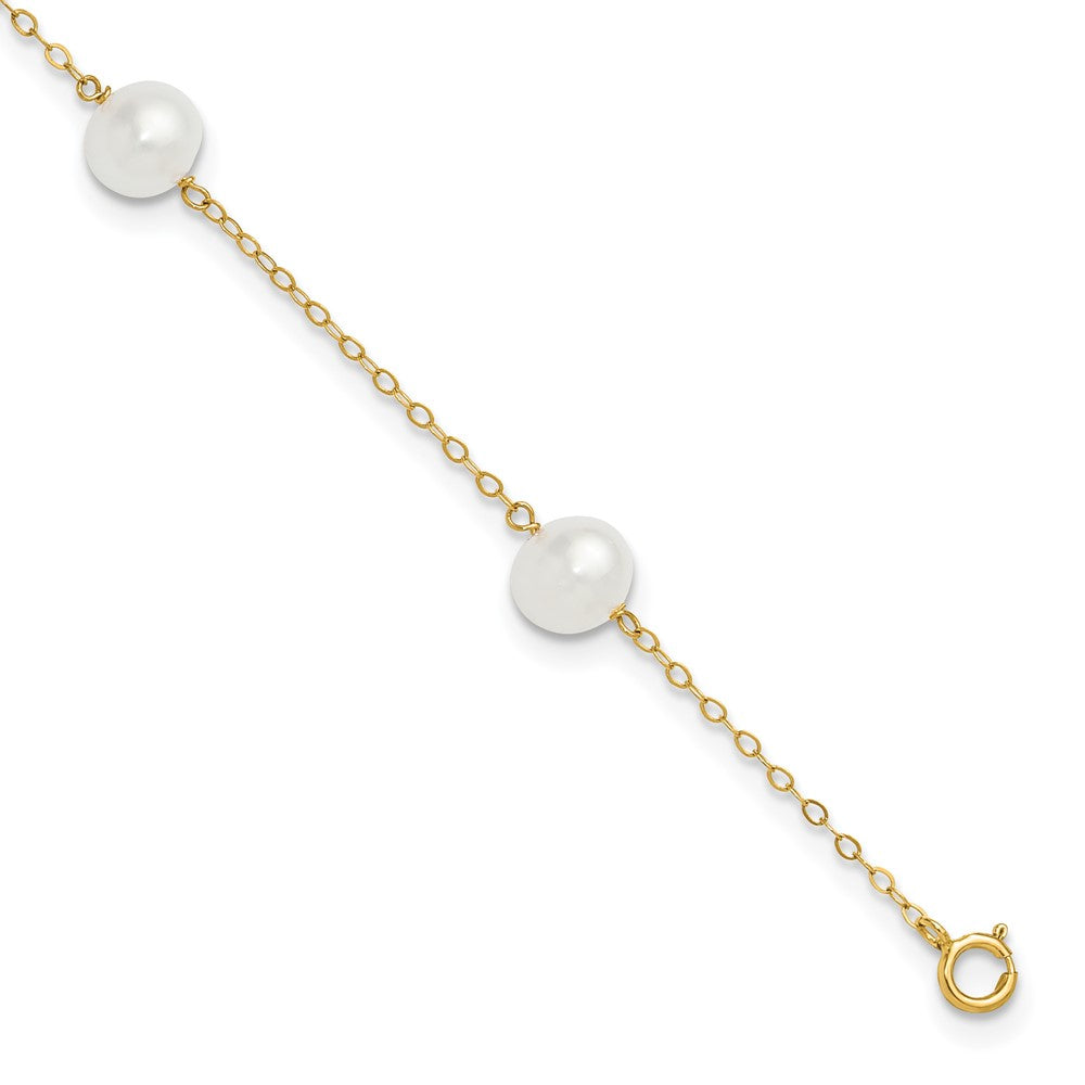 14k 7-8mm White Near Round Freshwater Cultured Pearl 5-station 10 inch Anklet